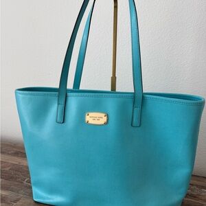Michael Kors Robin Egg Blue Tote Saffiano Leather Purse Bag, MSRP $398